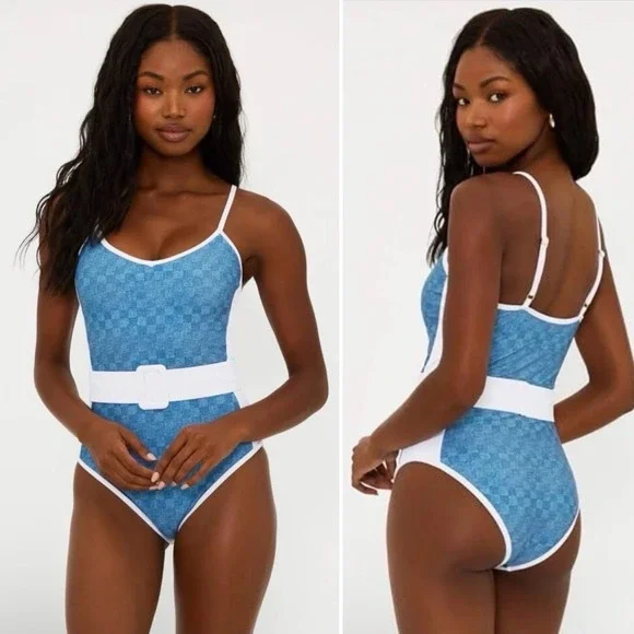 Beach Riot Women's Size XS Blue Denim Daze Harmony One Piece Swim Suit NO‎ BELT